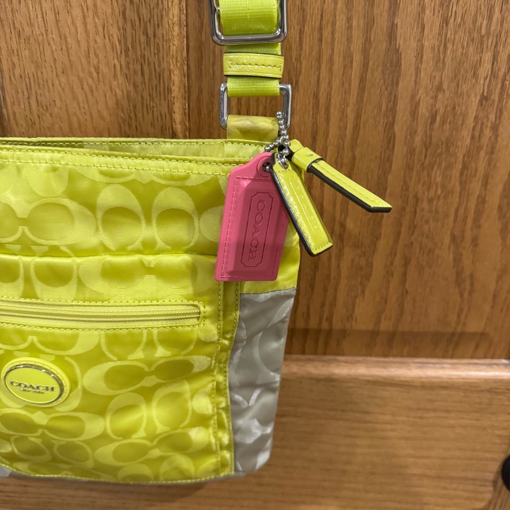 Coach Signature Nylon Crossbody Bag F1457-F17576 – Neon Yellow/Khaki - Picture 3 of 6